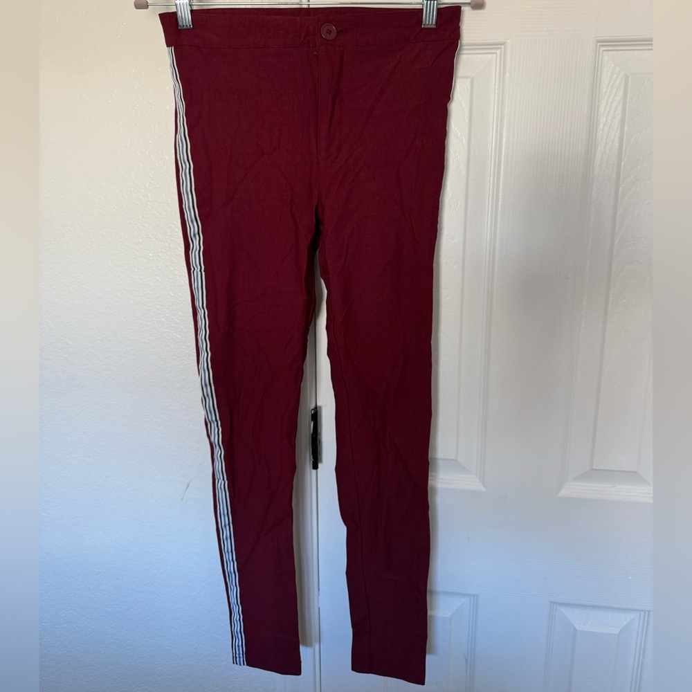 Ambiance Burgundy Leggings with White Stripe